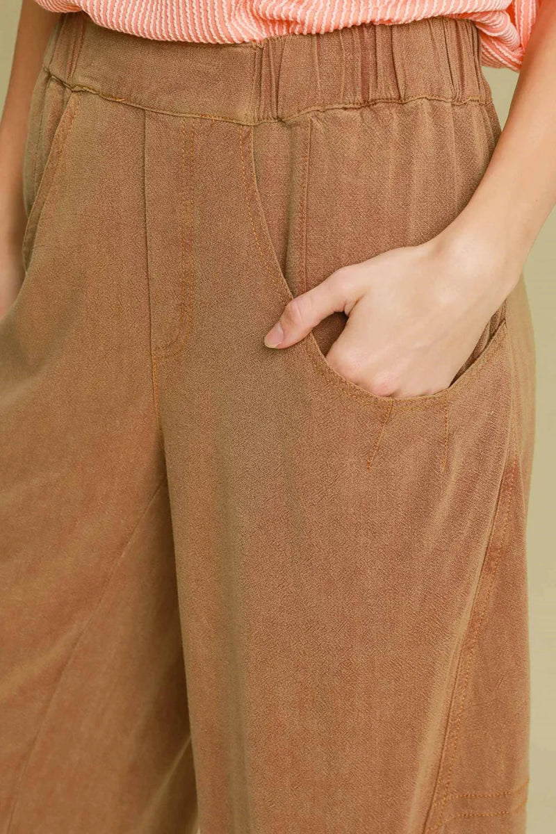 Umgee Elastic Waist Baggy Fit Pants with Pockets for Women - Love Salve