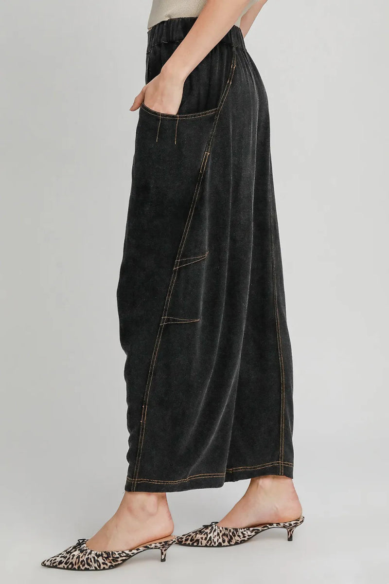 Umgee Elastic Waist Baggy Fit Pants with Pockets for Women - Love Salve
