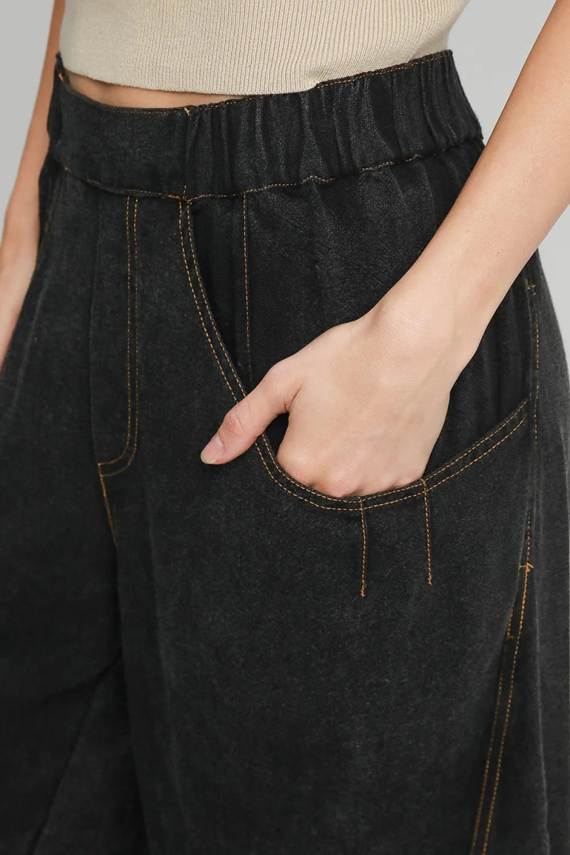 Umgee Elastic Waist Baggy Fit Pants with Pockets for Women - Love Salve