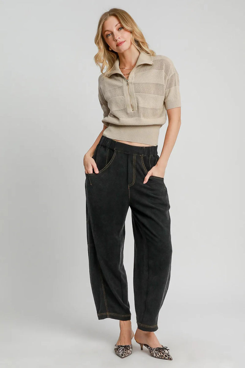Umgee Elastic Waist Baggy Fit Pants with Pockets for Women - Love Salve