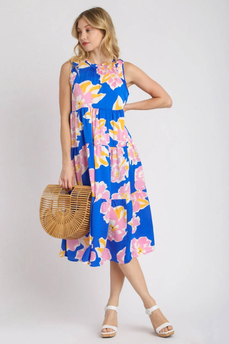 Umgee Full Size Floral Tiered Midi Tank Dress Plus Size - Love Salve
