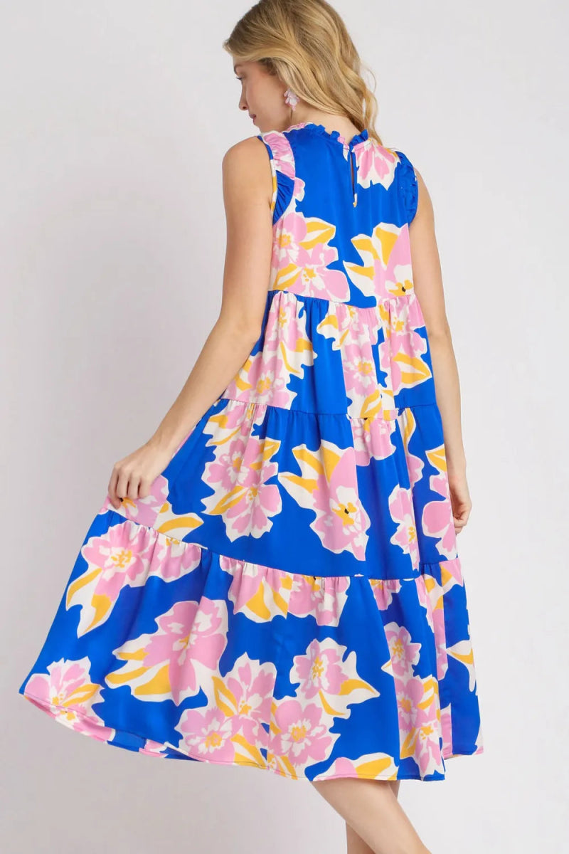 Umgee Full Size Floral Tiered Midi Tank Dress Plus Size - Love Salve