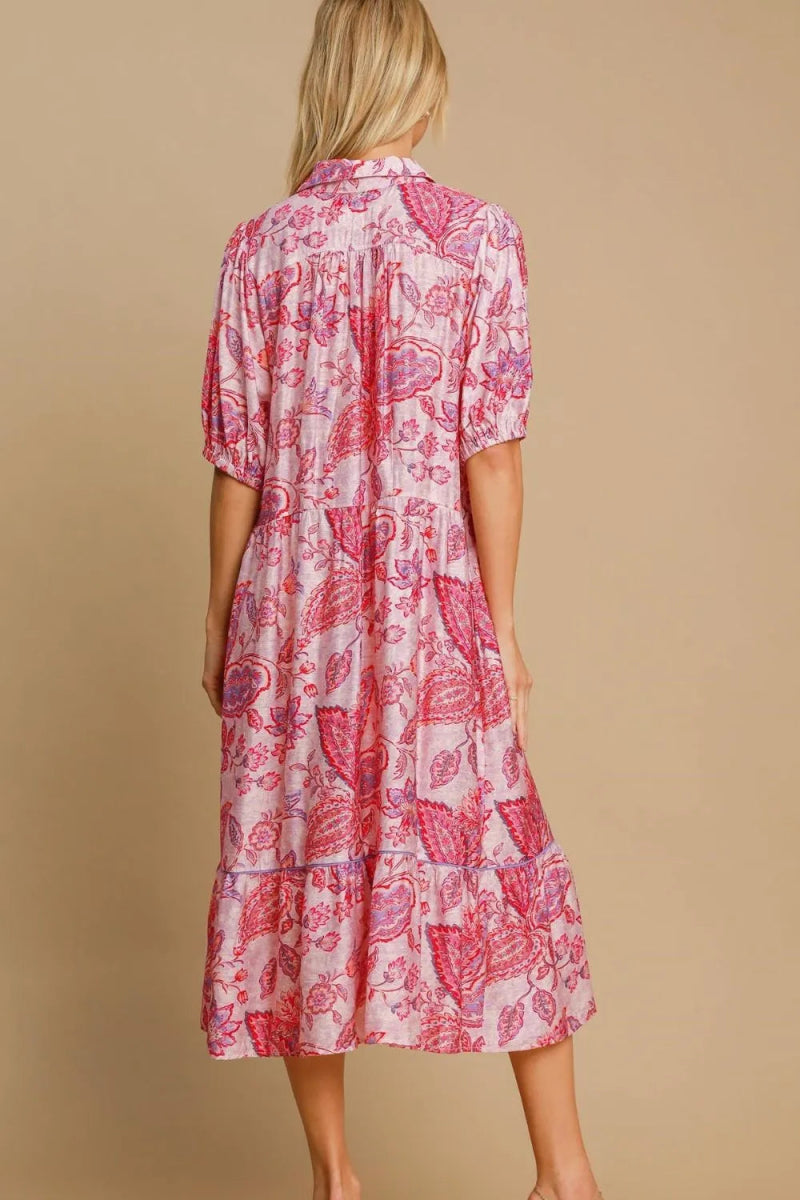 Umgee Full Size Ruffled Hem Floral Paisley Print Dress Plus Size - Love Salve