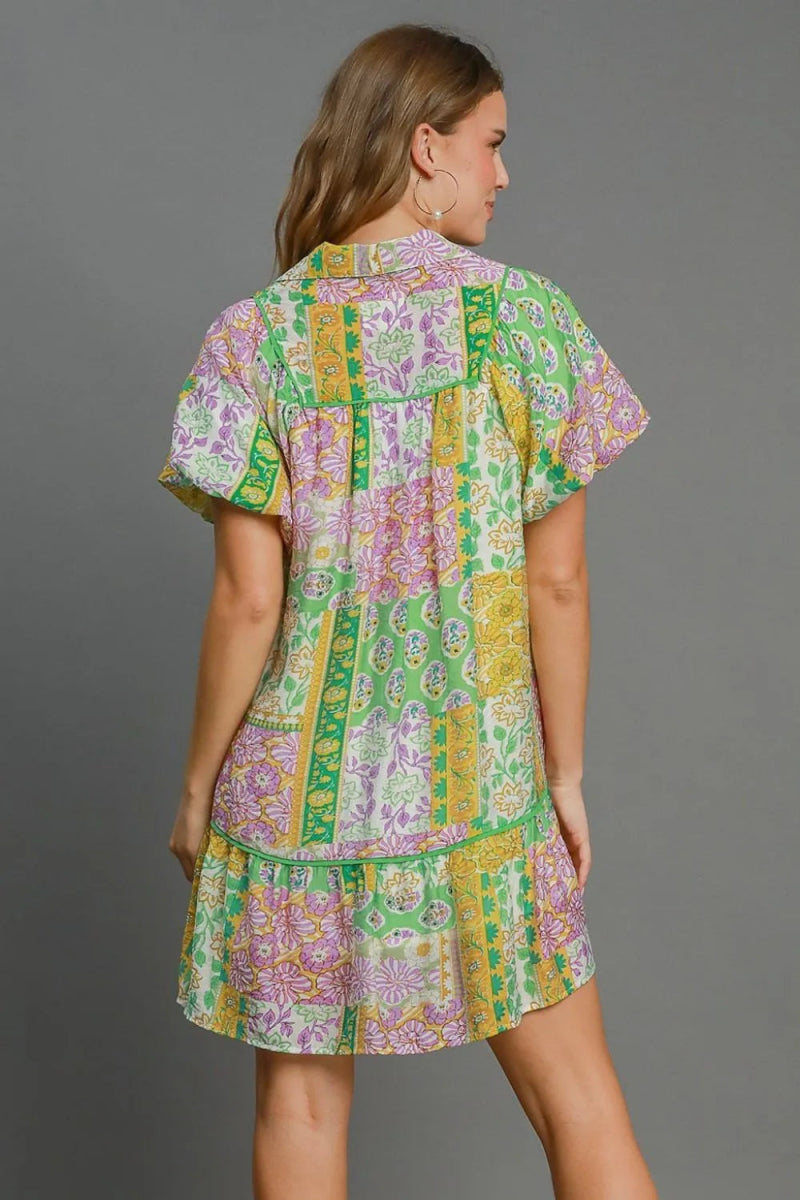 Umgee Full Size Smocked Floral Puff Sleeve Mini Dress Plus Size - Love Salve