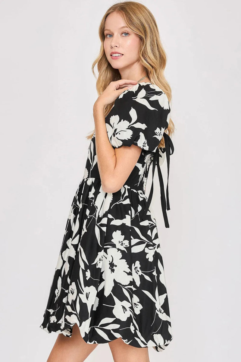 Umgee Full Size Two Tone Floral Print Babydoll Dress Plus Size - Love Salve