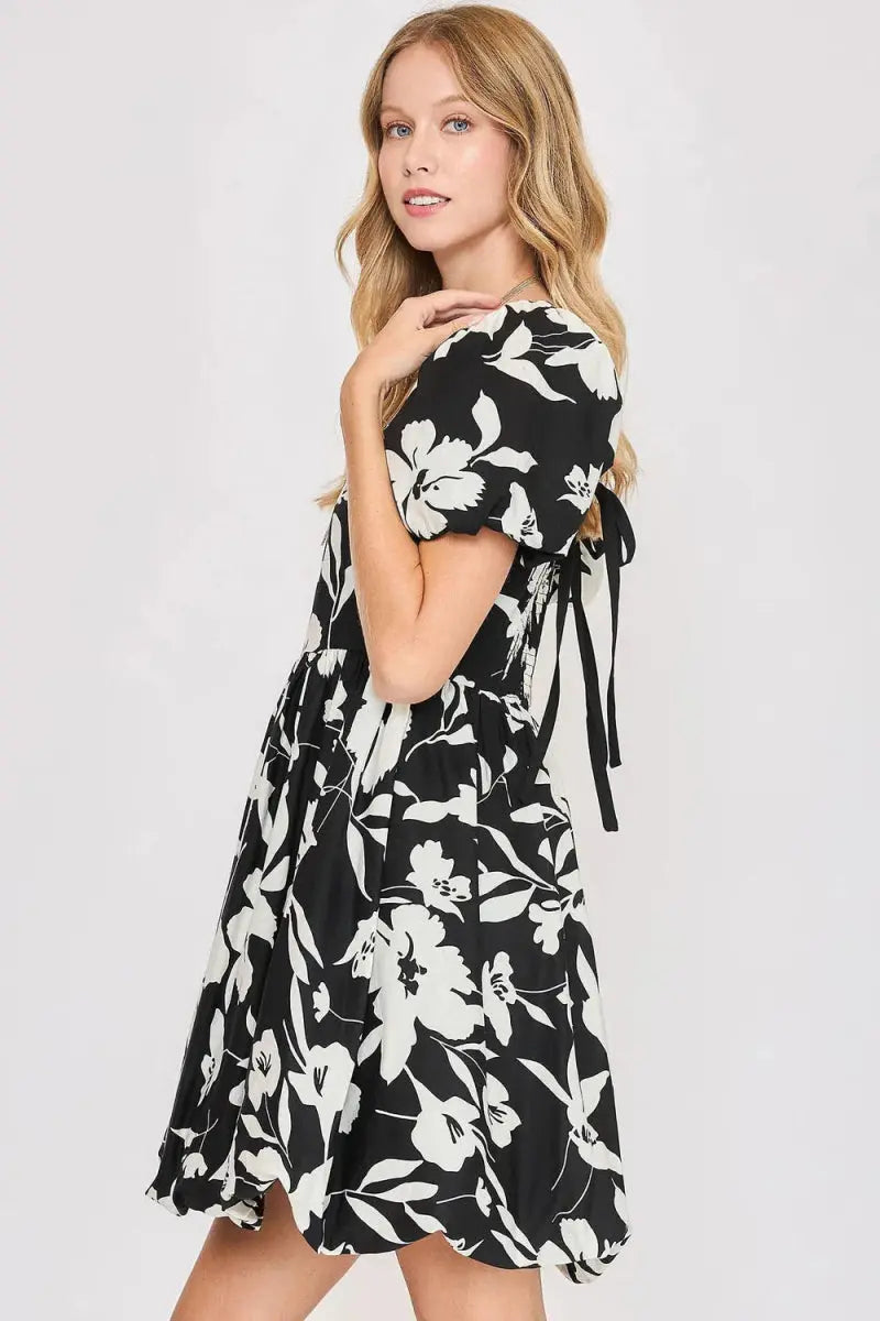 Umgee Full Size Two Tone Floral Print Babydoll Dress Plus Size - Love Salve