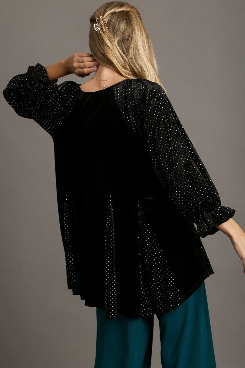 Umgee Godet Hem Polka Dot V-Neck Blouse for Women - Love Salve