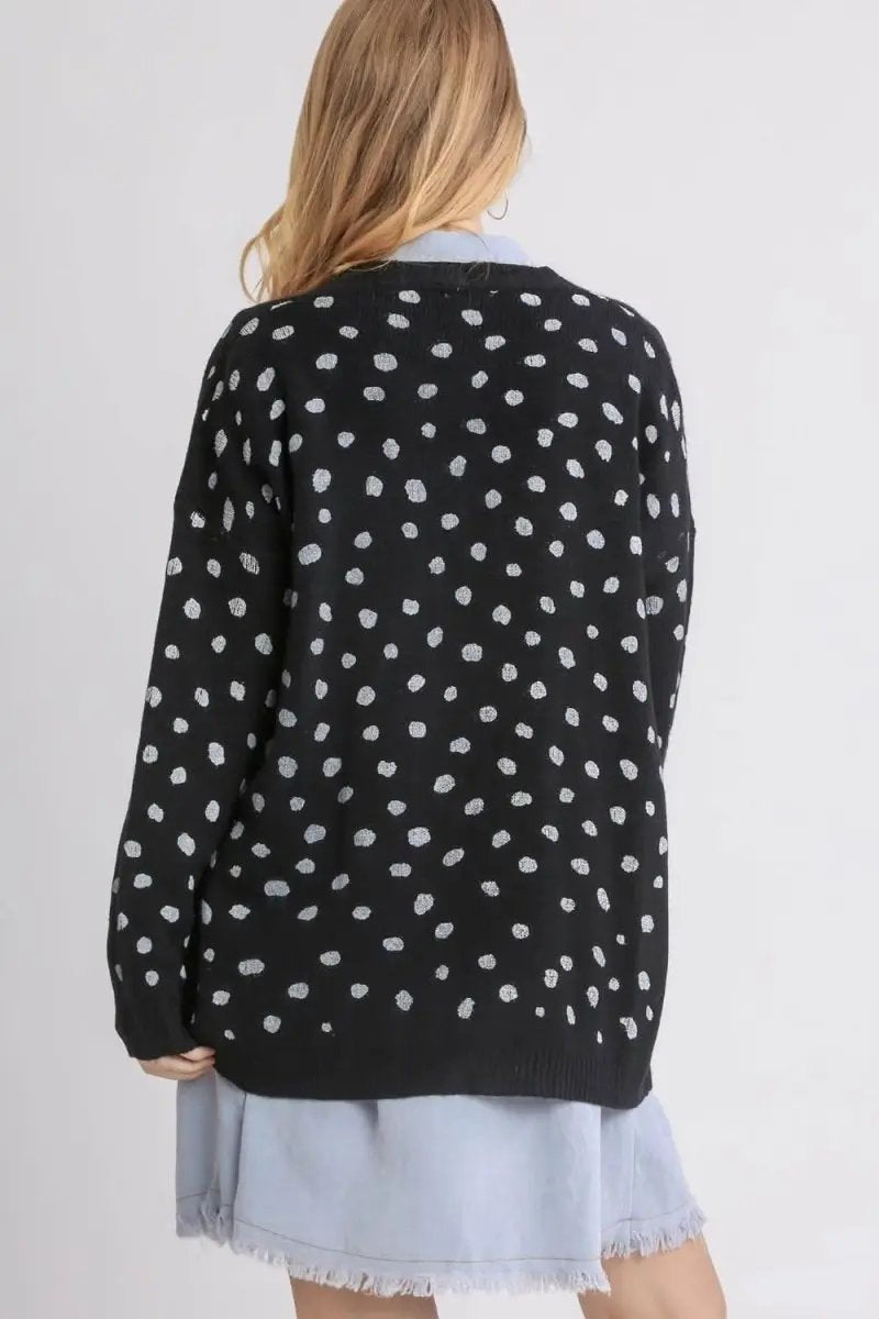 Umgee Polka Dot Open Front Drop Shoulder Cardigan - Love Salve