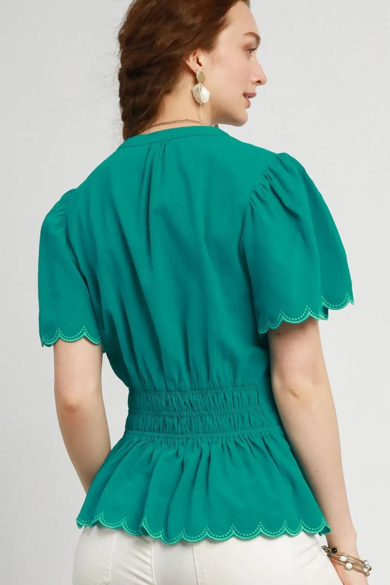 Umgee Scalloped Edge Flutter Sleeve Blouse - Love Salve