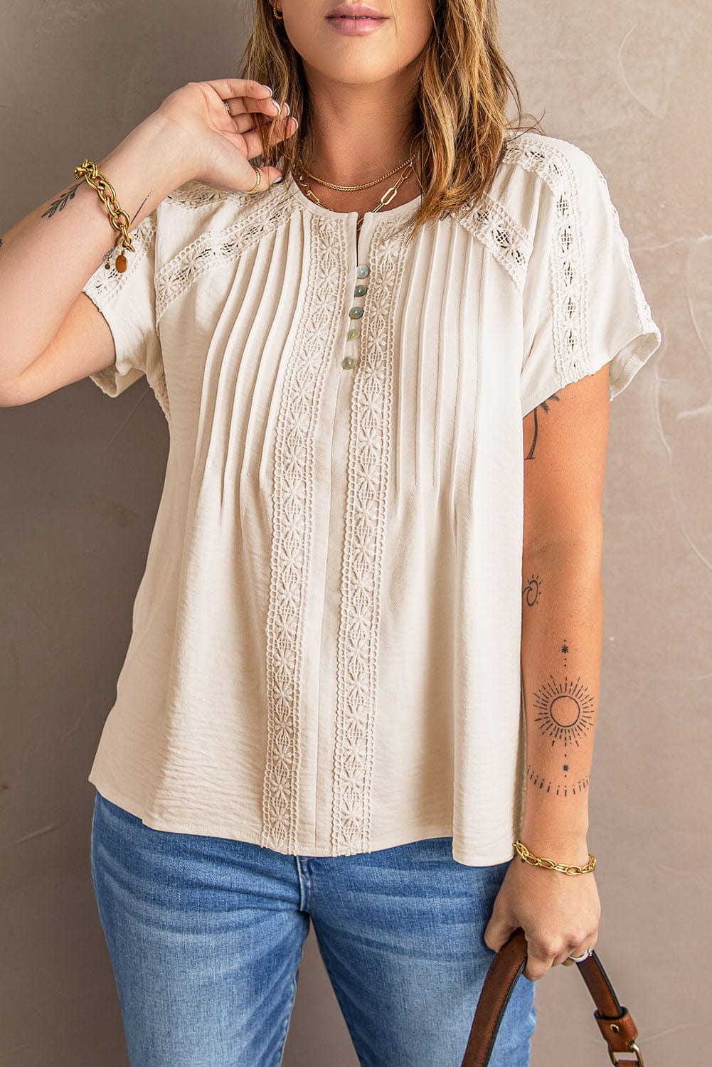 Eyelet Embroidered Button-Up Jumpsuit