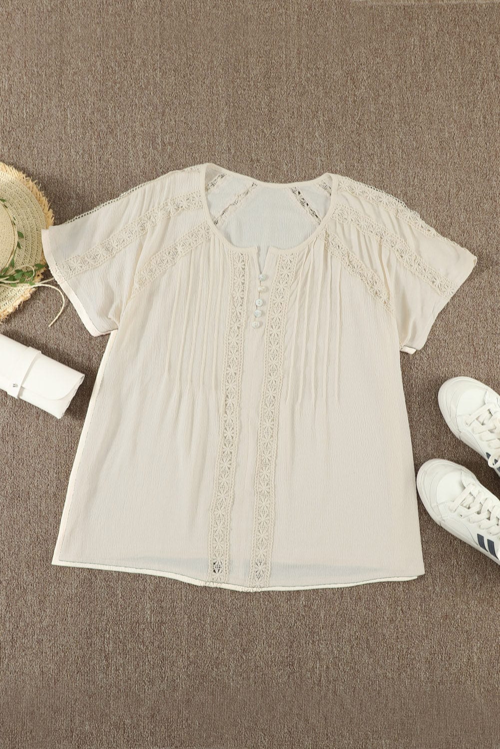 Eyelet Embroidered Button-Up Jumpsuit