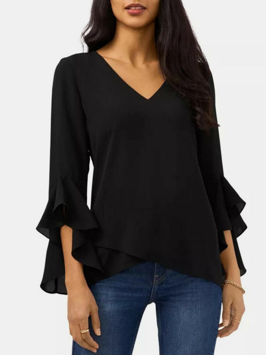 V-Neck Flounce Sleeve Blouse - Love Salve
