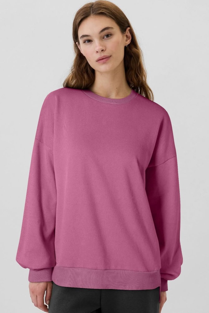 Valerian Solid Fleece Lined Drop Shoulder High Low Sweatshirt - Love Salve