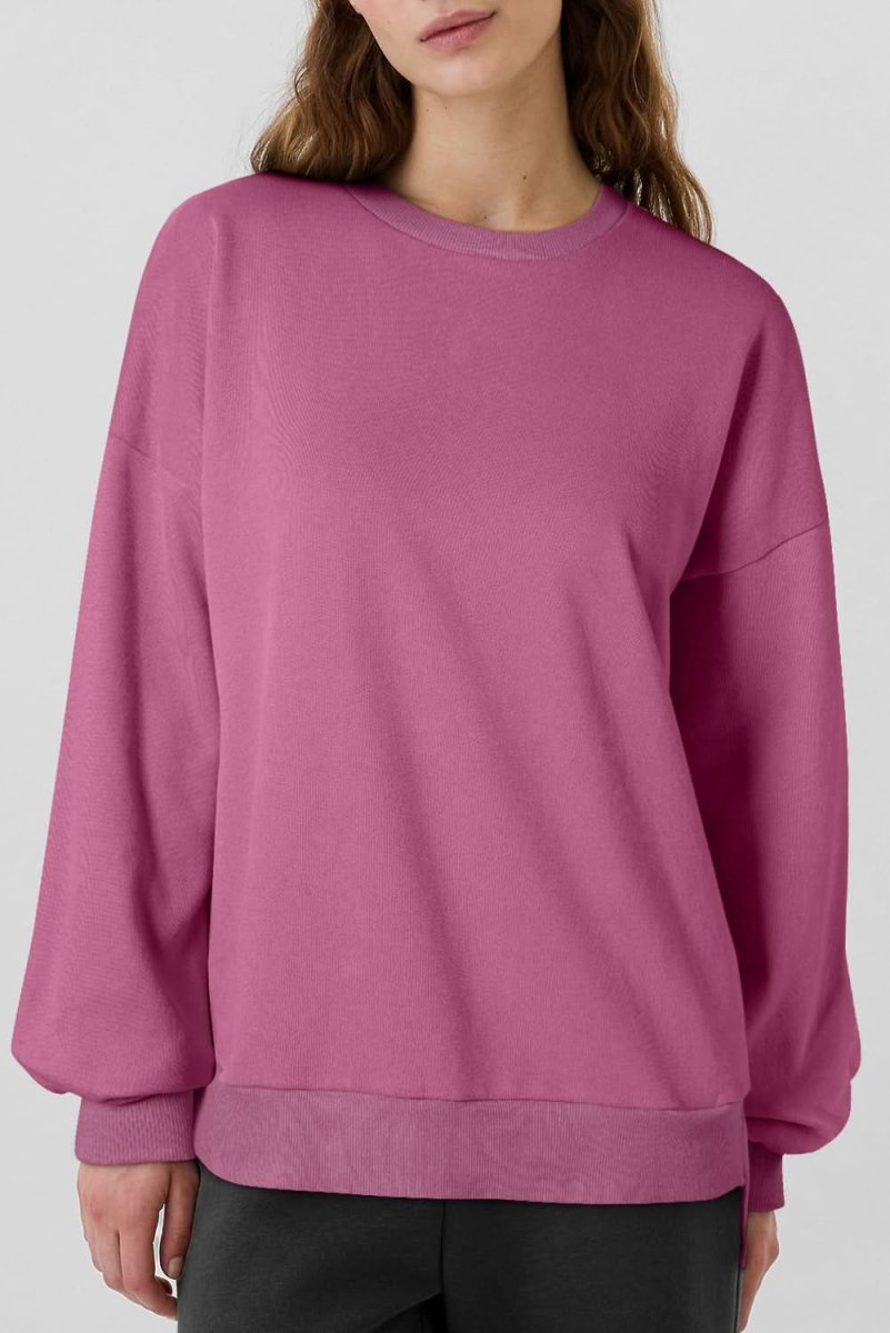 Valerian Solid Fleece Lined Drop Shoulder High Low Sweatshirt - Love Salve