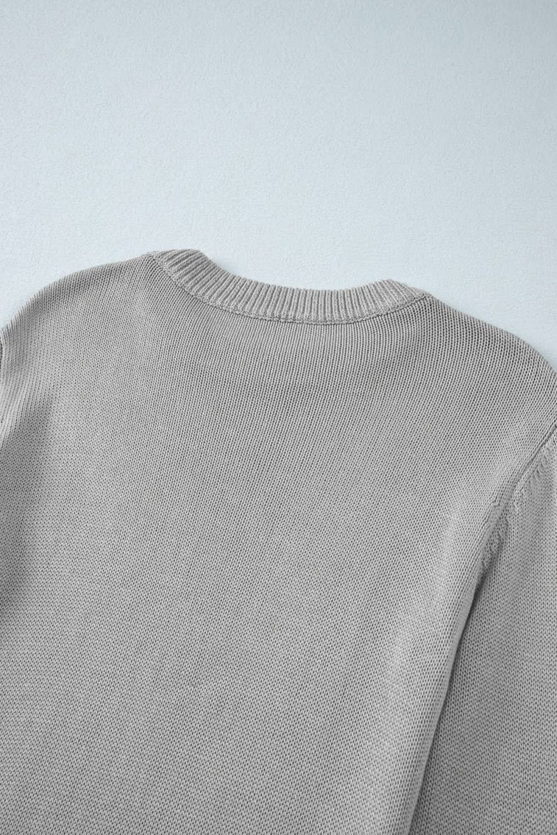 Versatile Gray Ribbed Edge Sweater with Thumbhole Sleeves - Love Salve
