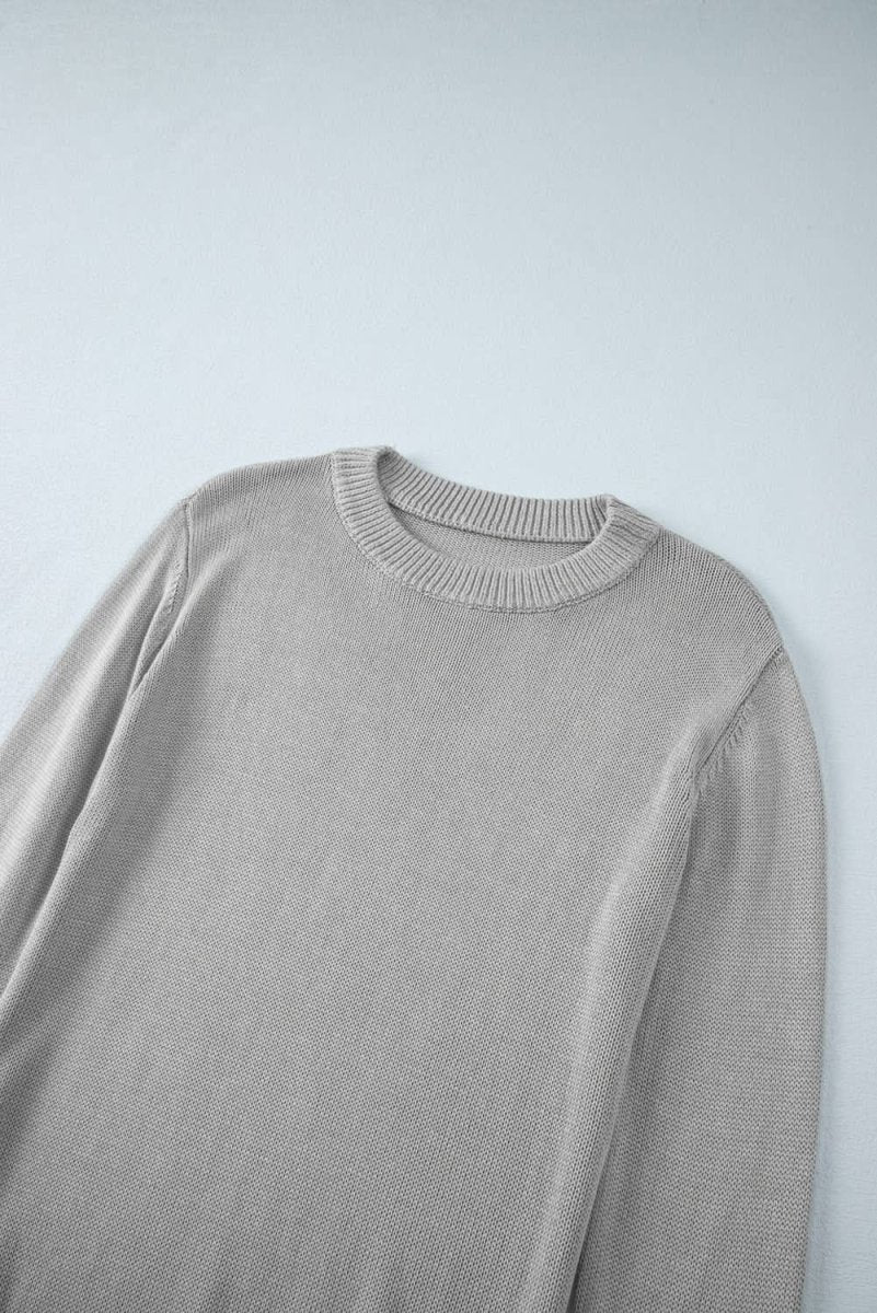 Versatile Gray Ribbed Edge Sweater with Thumbhole Sleeves - Love Salve