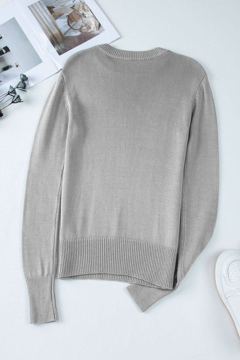 Versatile Gray Ribbed Edge Sweater with Thumbhole Sleeves - Love Salve