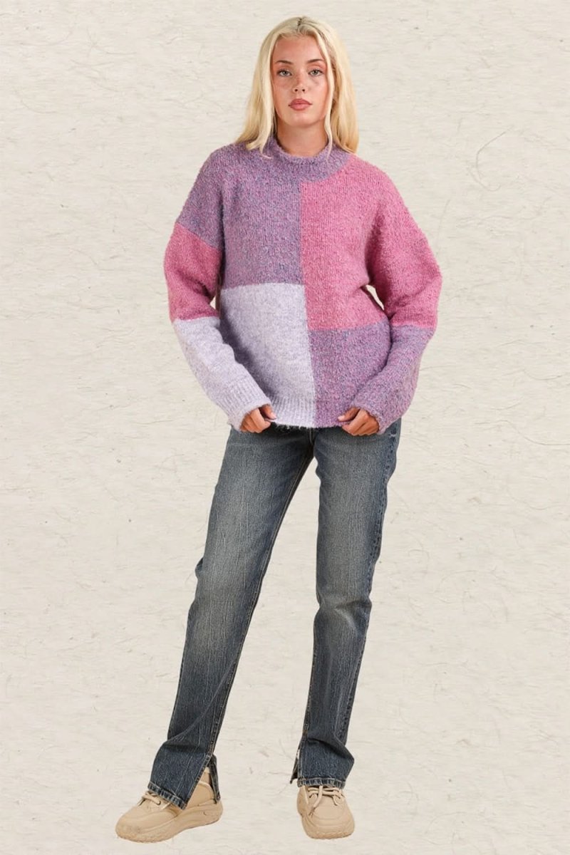 VERY J Color Block Mock Neck Drop Shoulder Sweater - Love Salve