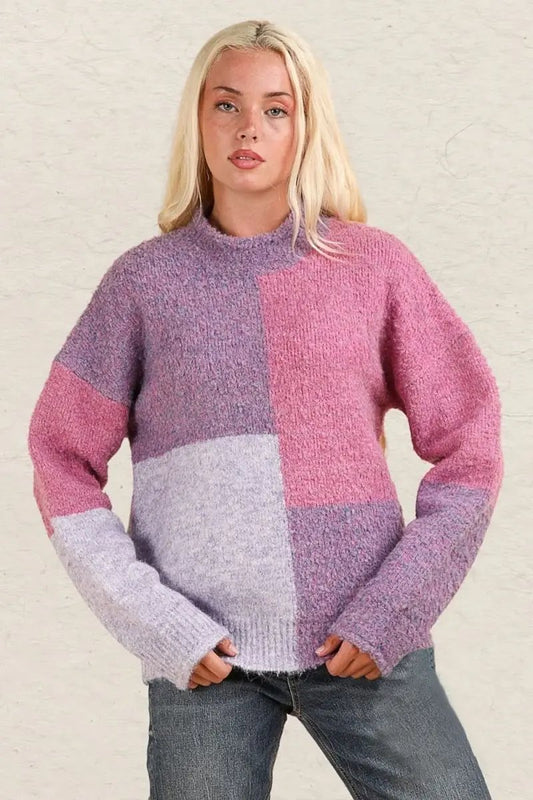 VERY J Color Block Mock Neck Drop Shoulder Sweater - Love Salve