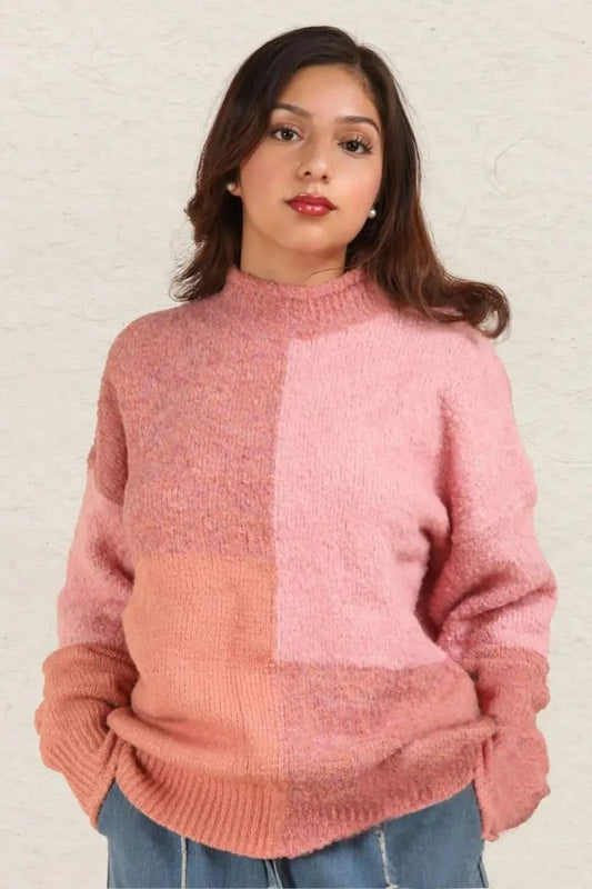 VERY J Color Block Mock Neck Drop Shoulder Sweater - Love Salve