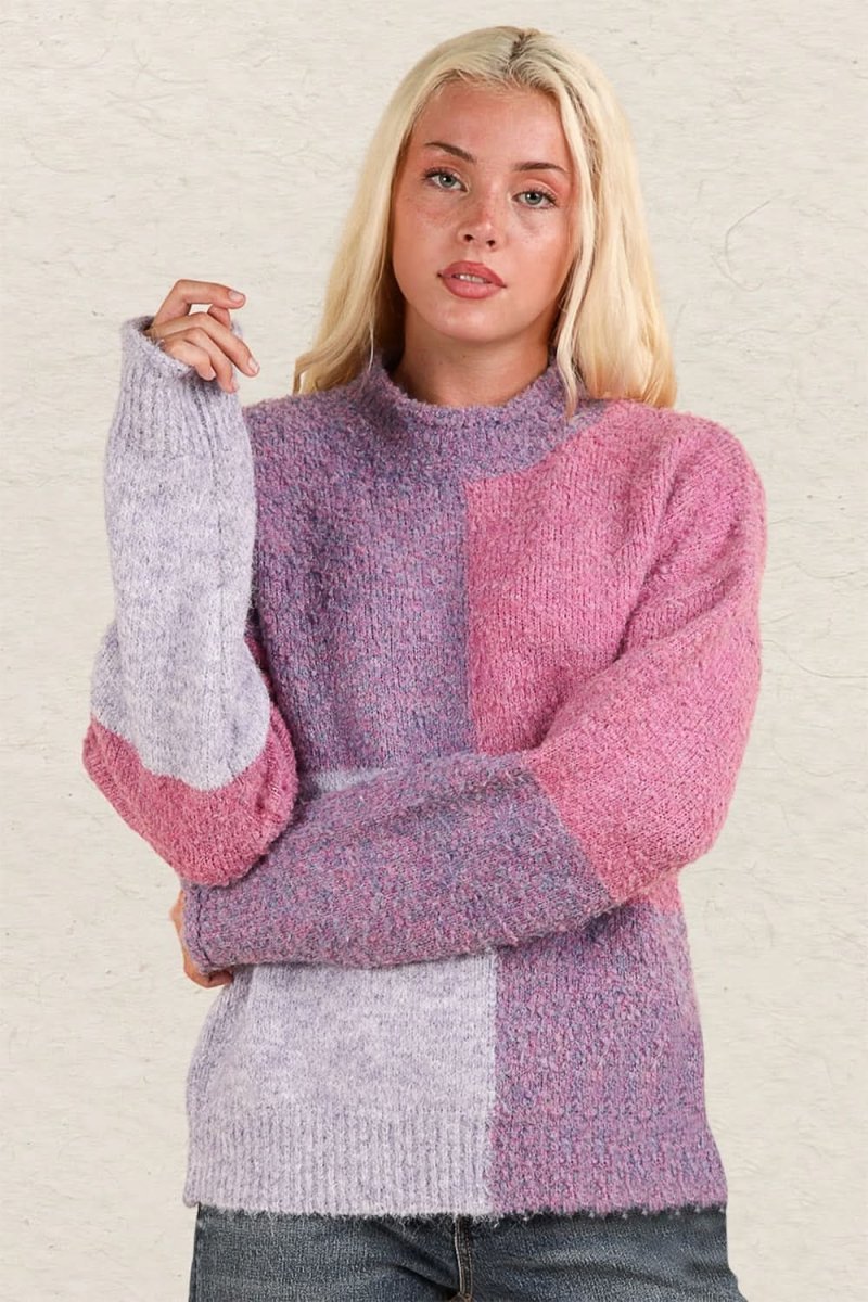 VERY J Color Block Mock Neck Drop Shoulder Sweater - Love Salve