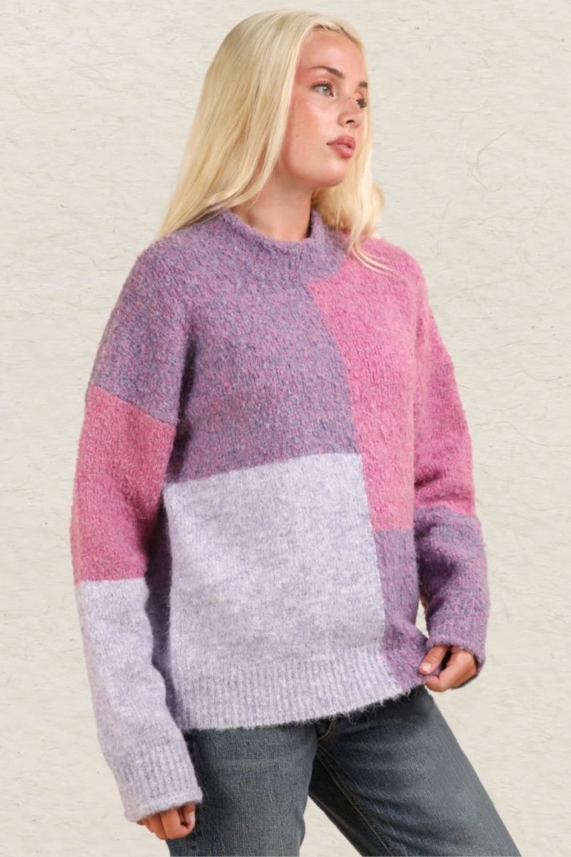 VERY J Color Block Mock Neck Drop Shoulder Sweater - Love Salve
