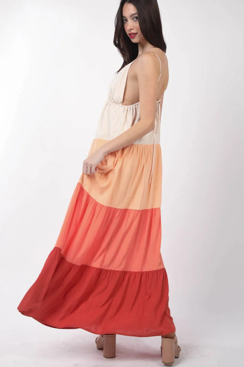 Very J Color Block Tiered Maxi Cami Dress for Women - Love Salve