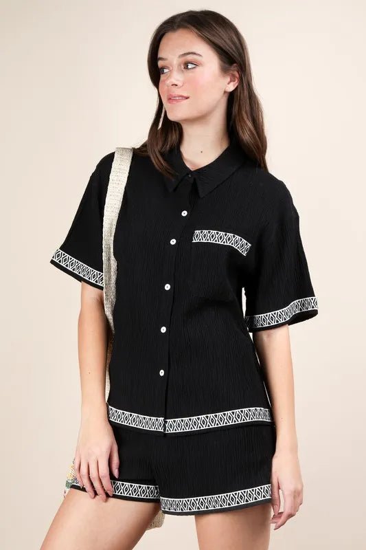 VERY J Crinkled Woven Shirt Top & Shorts Set - Love Salve