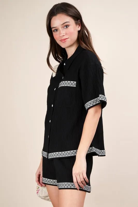 VERY J Crinkled Woven Shirt Top & Shorts Set - Love Salve