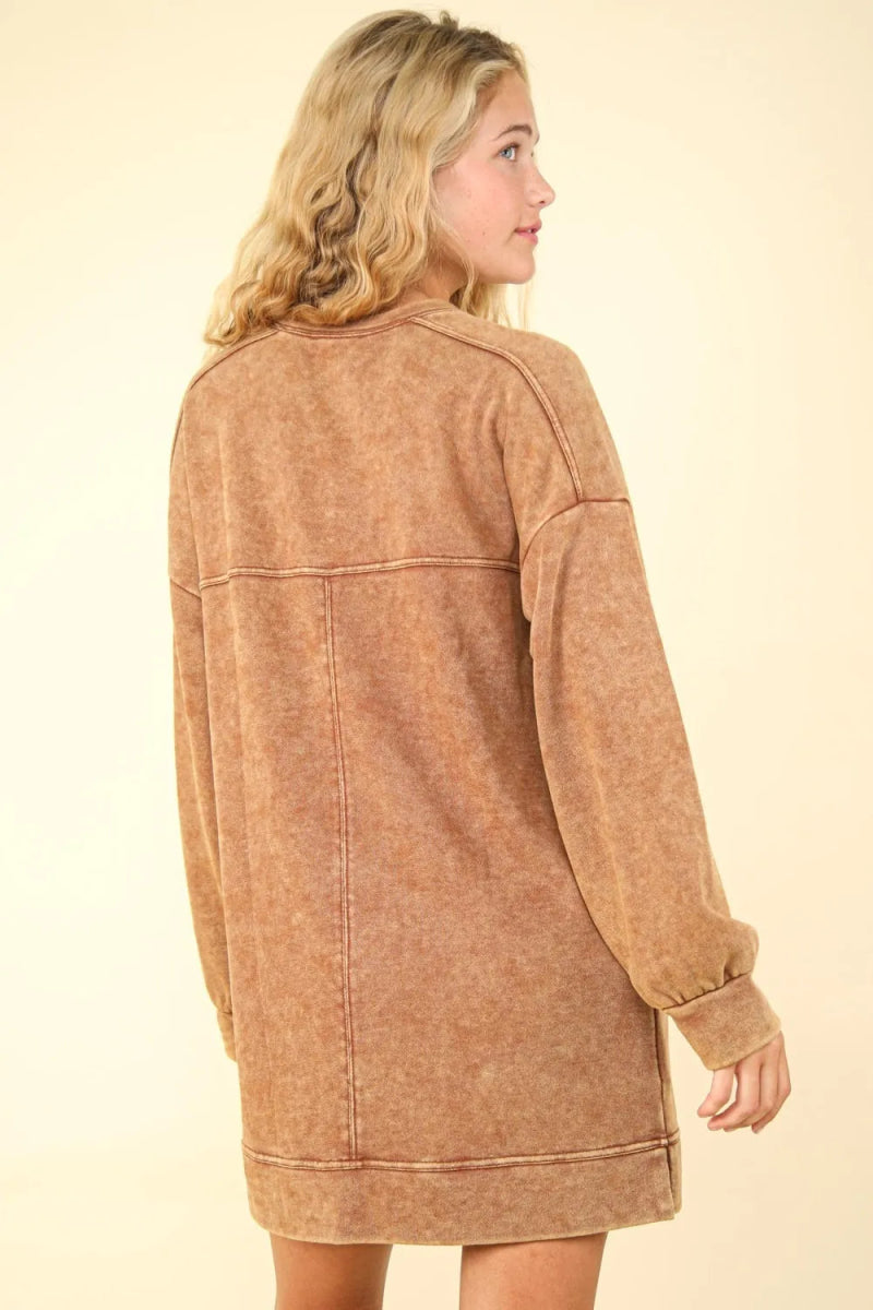 Very J Mineral Washed Oversized Sweatshirt Mini Dress - Love Salve