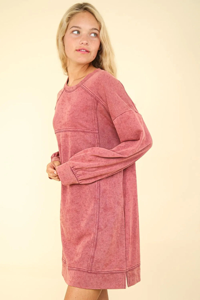 Very J Mineral Washed Oversized Sweatshirt Mini Dress - Love Salve