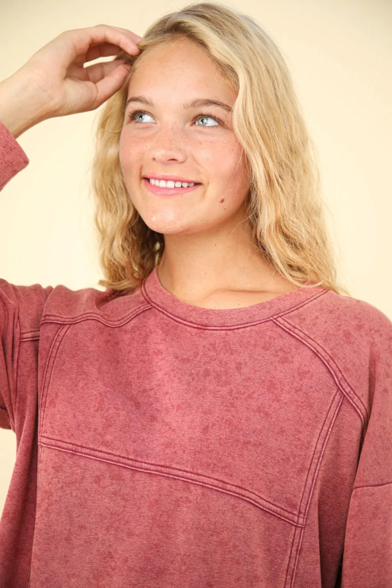 Very J Mineral Washed Oversized Sweatshirt Mini Dress - Love Salve