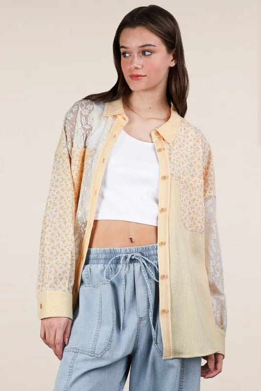 VERY J Plus Size Contrast Ribbed Knit Lace Shacket - Love Salve