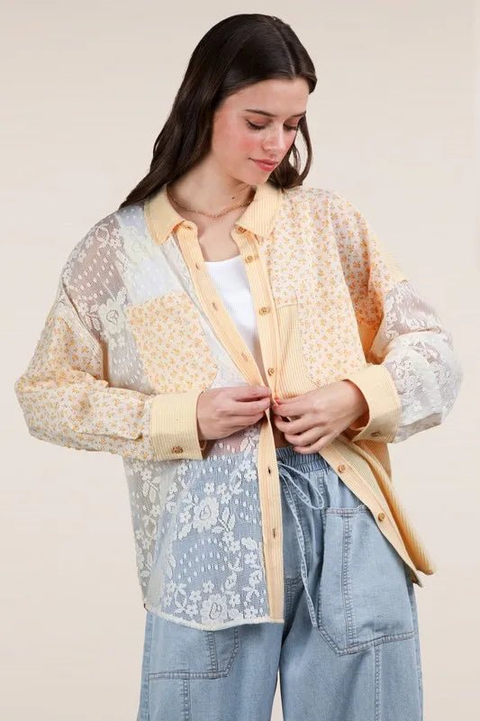 VERY J Plus Size Contrast Ribbed Knit Lace Shacket - Love Salve