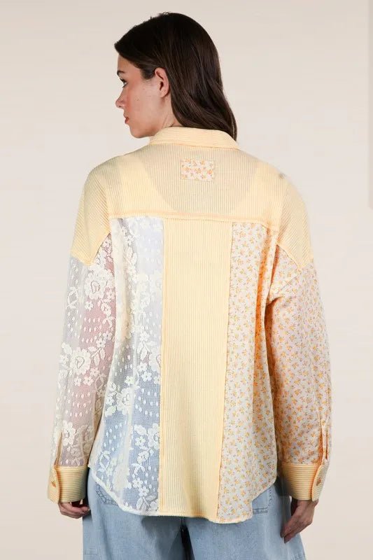 VERY J Plus Size Contrast Ribbed Knit Lace Shacket - Love Salve