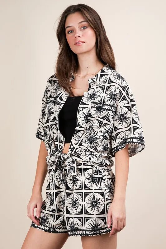 VERY J Plus Size Tropical Printed Shirt Top & Shorts Set - Love Salve