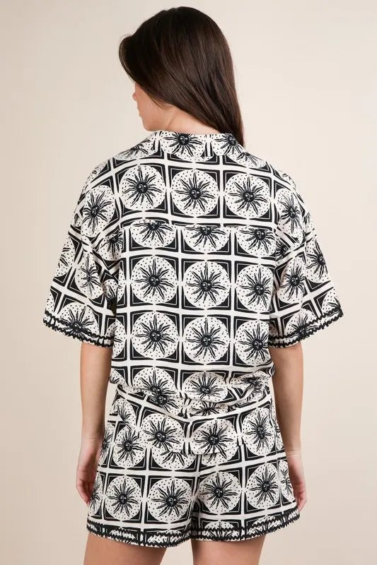 VERY J Plus Size Tropical Printed Shirt Top & Shorts Set - Love Salve