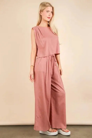 VERY J Solid Woven Top & Pants Set - Love Salve