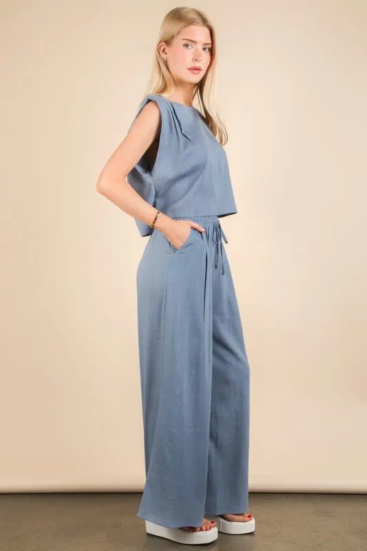 VERY J Solid Woven Top & Pants Set - Love Salve