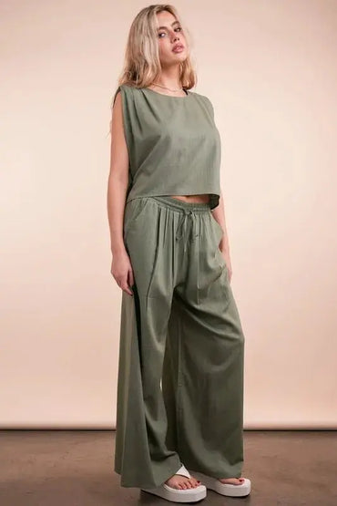 VERY J Solid Woven Top & Pants Set - Love Salve
