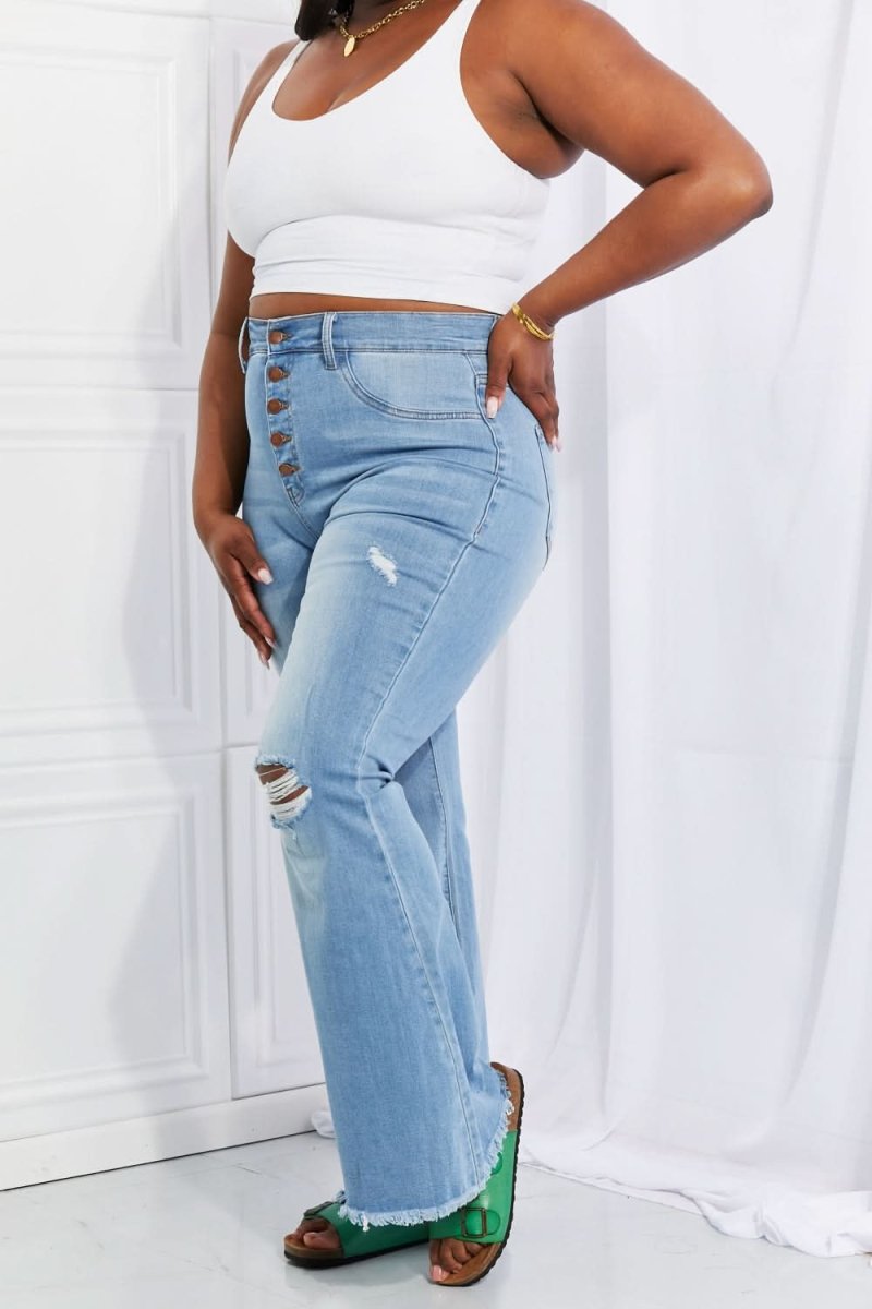 Vibrant MIU Full Size Jess Button Flare Jeans - Love Salve