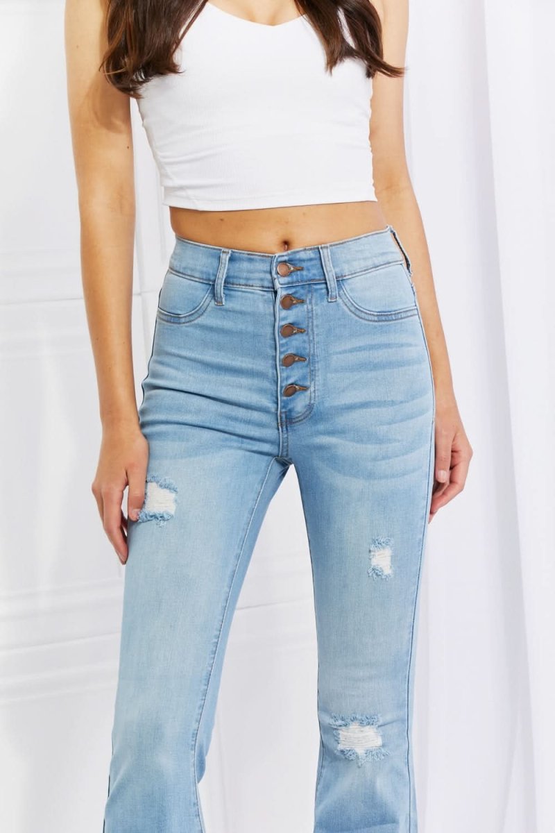 Vibrant MIU Full Size Jess Button Flare Jeans - Love Salve