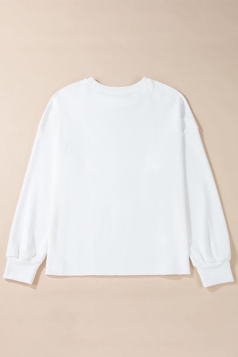 White Bowknot Pattern Drop Shoulder Loose Sweatshirt - Love Salve