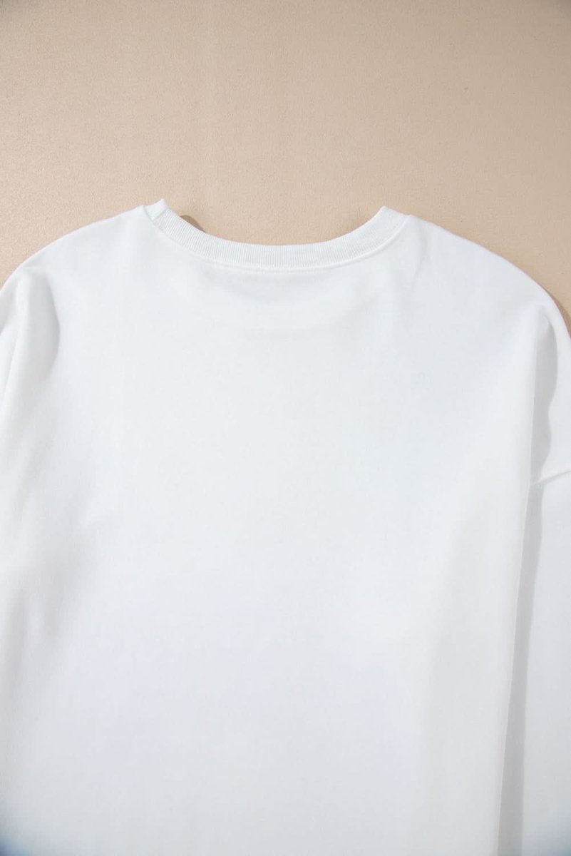 White Bowknot Pattern Drop Shoulder Loose Sweatshirt - Love Salve