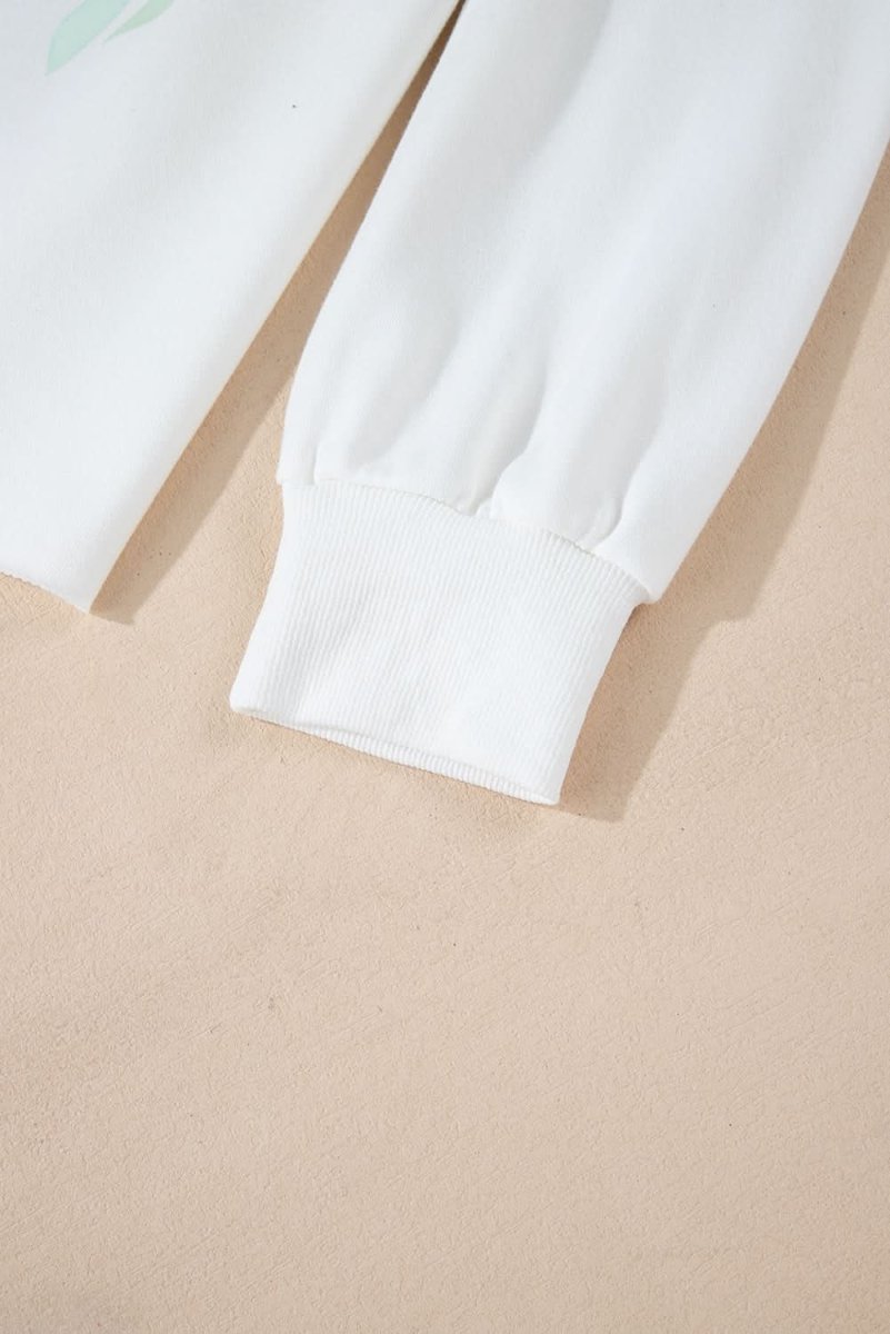 White Bowknot Pattern Drop Shoulder Loose Sweatshirt - Love Salve