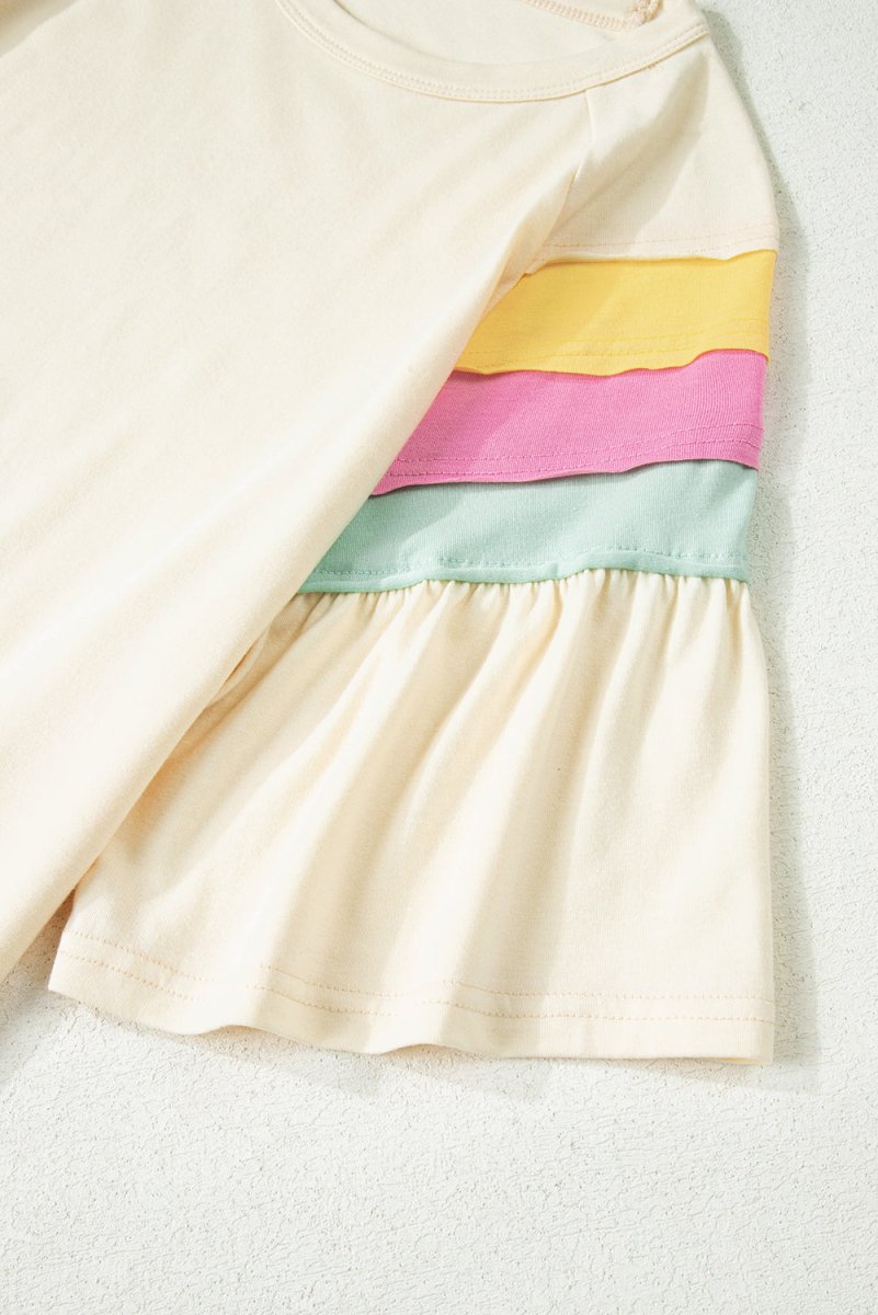 White Color Block Stitched Sleeve Loose T Shirt for Women - Love Salve