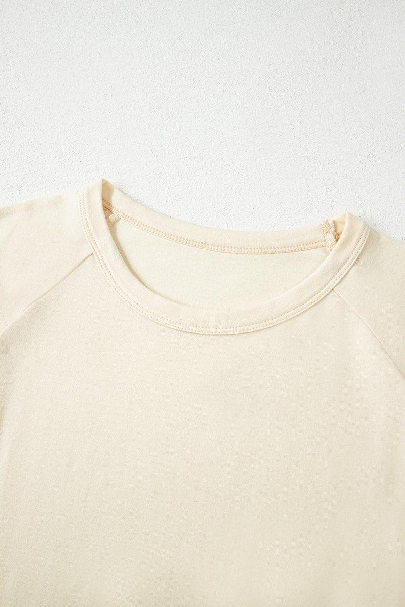 White Color Block Stitched Sleeve Loose T Shirt for Women - Love Salve