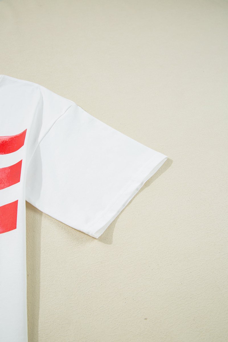White Flag Bow Graphic Crewneck Tee for Casual Style - Love Salve