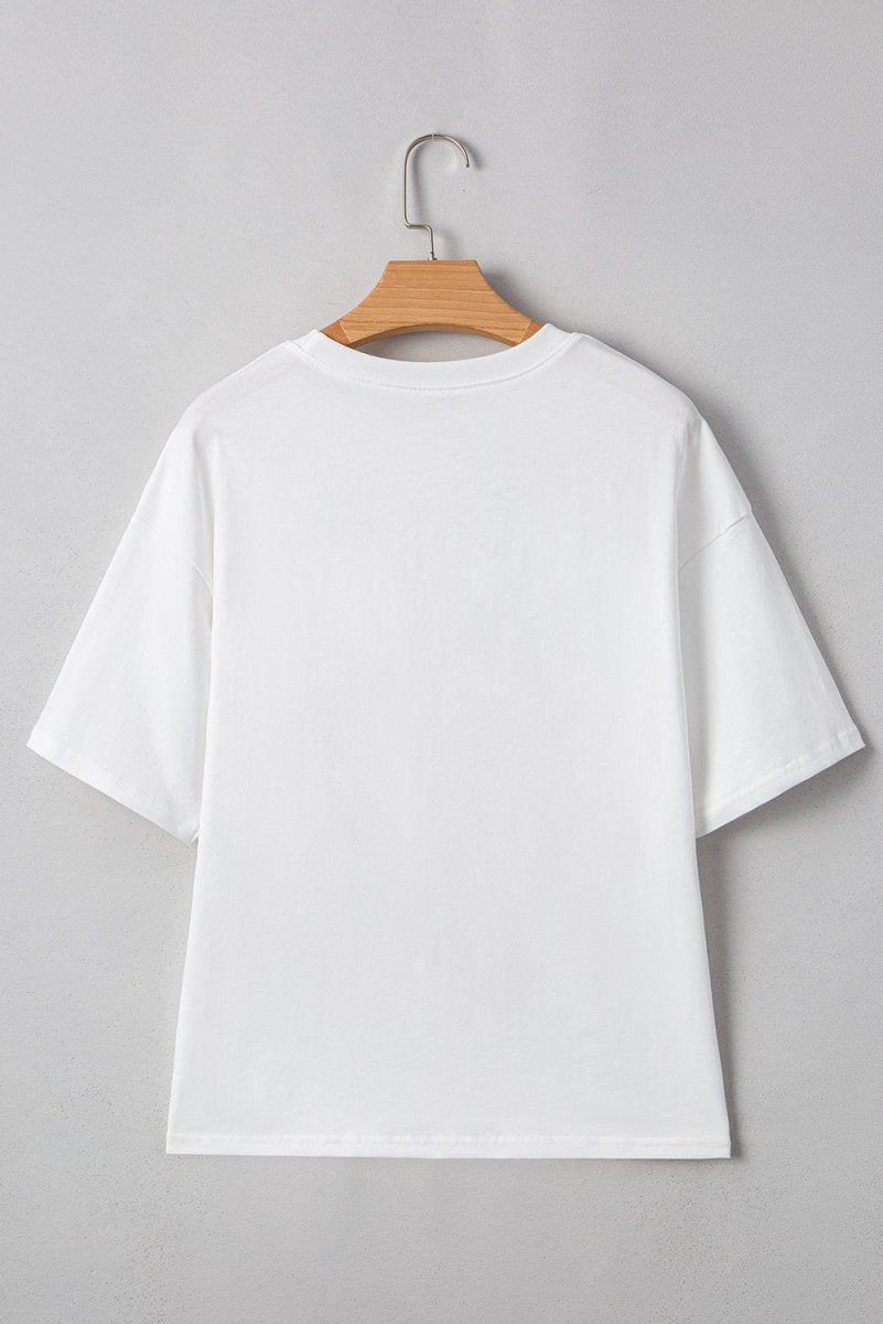 White Flag Bow Graphic Crewneck Tee for Casual Style - Love Salve