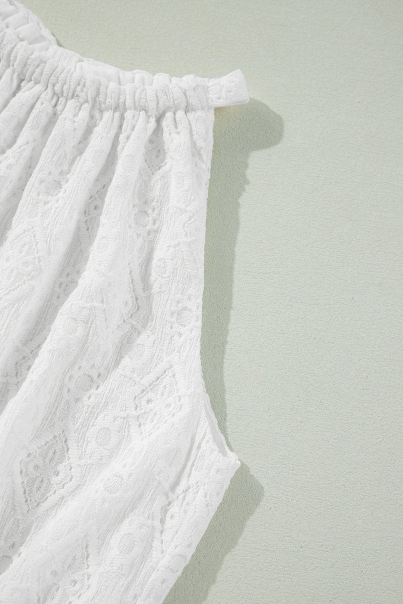 White Lace Sleeveless Knot Hollow Out Back Tied Waist Mini Dress - Love Salve